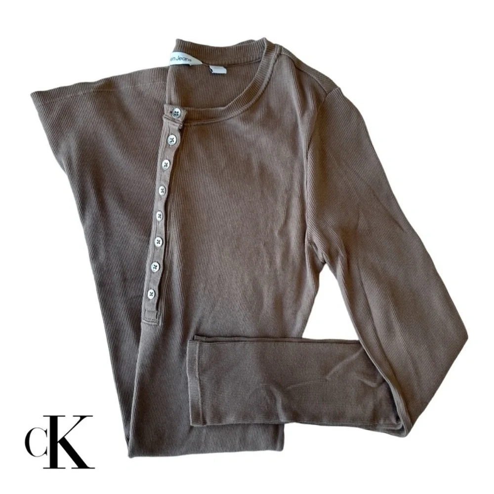 Calvin Klein Taupe Long Sleeve Dress 100% Cotton - Picture 7 of 16